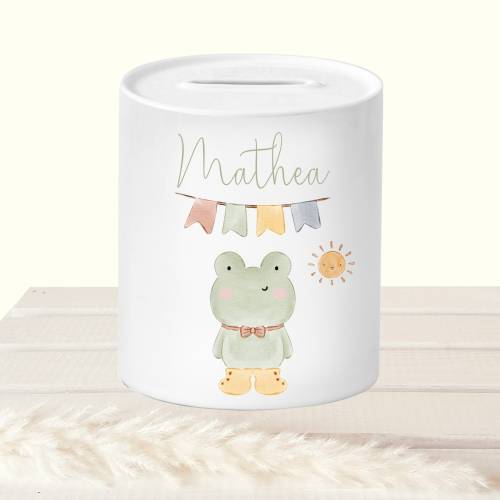 Geldgeschenk Taufe personalisiert, Spardose Kind Frosch mit Namen, Sparschwein Tiere, Sparbüchse Taufe, Geschenk