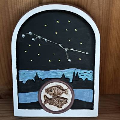 Sternzeichen Wunschanfertigung Unikat - 1 Relief  aus Stuckgips mit Anhänger Bemalt - Geburtstagsgeschenk Geburt