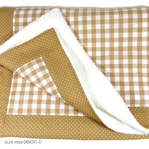 Kuscheldecke 100 % Baumwolle Vichykaro Mini-Pünktchen weiß beige, handmade by BuntMixxDESIGN