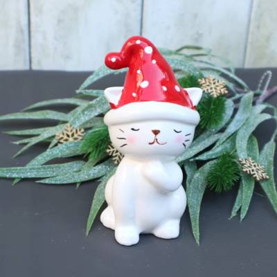 Katzen Figur Weihnachtsdeko Katze mit Nikolaus Mütze klein