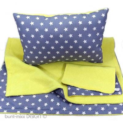 SET 3 Teile: Kissen Kuscheldeckecke Schmusetuch, Decke Sterne, Kissen gefüllt, Flachkissen, by BuntMixxDESIGN