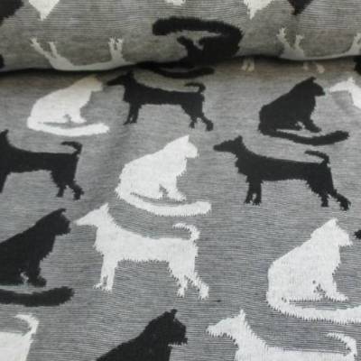 Rest:1,65 m x 1,30m Jacquard Jersey, Katzen und Hunde , schwarz - weiß (1m/7,88€)