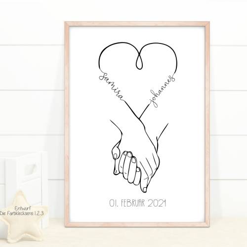 Namensbild personalisiert Geschenk zur Hochzeit, Wandbild Paar, Druck Poster, Bild für Verliebte, Erinnerung Hochzeit