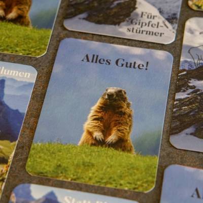 Murmeltier Postkarte "Alles Gute" DinA7 passend zum Alpen Kartenspiel