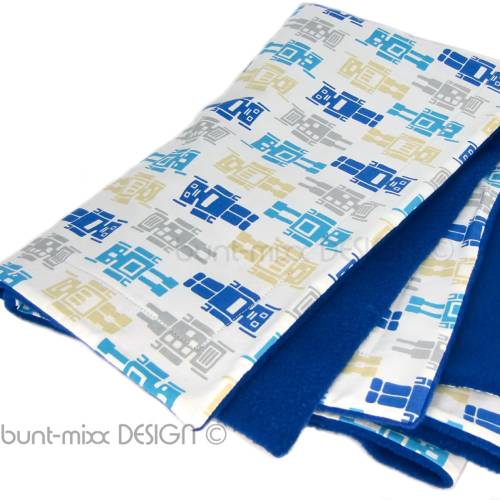 Kuscheldecke Babydecke, Baumwolle, Fleece dunkelblau, baby boy, Kinder Decke Roboter, 70x100 cm, by BuntMixxDESIGN