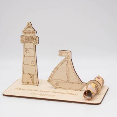 Geldgeschenk Meer - aus Holz personalisiert
