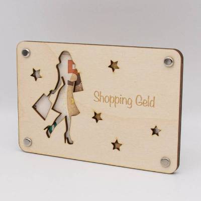 Holzkarte - Geschenkkarte -  Geldgeschenk Shopping