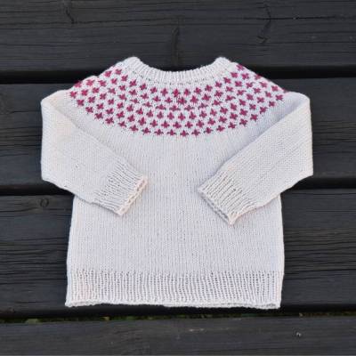 Handgestrickter Baby Pullover Mädchen Gr.74 aus reiner Merinowolle im Island-Stil
