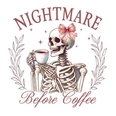 Nightmare Before Coffee Skelett Bügelbild DIY Bügelmotiv Applikation