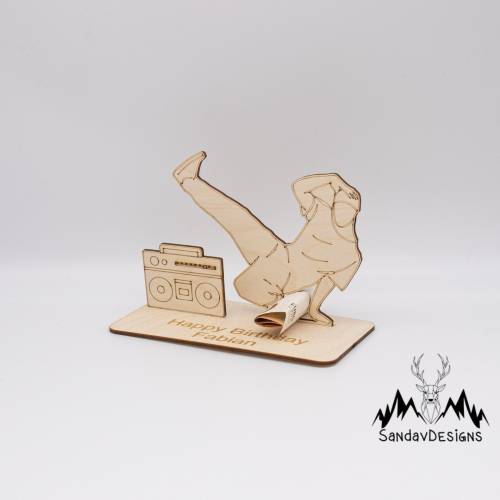 Geldgeschenk Breakdance - aus Holz personalisiert