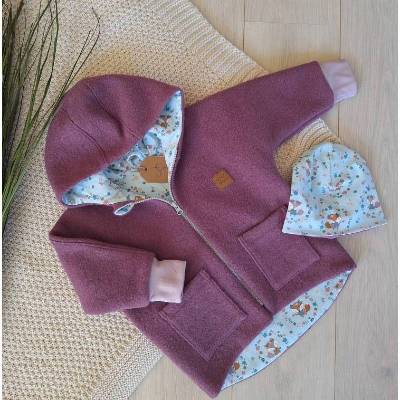 Oversized Jacke aus Wollwalk, Gr. 98, beere, Bio- Jersey