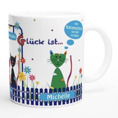 Katzensitterin Geschenk – Personalisierte Tasse mit Spruch & Lustigen Katzen – Dankeschön für Katzenmensch