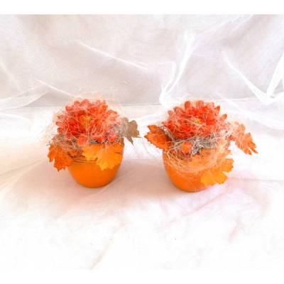 Herbstgesteck 2er-Set in orange im Keramiktopf