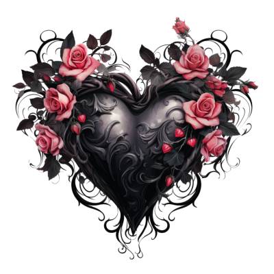 Gothic Schwarzes Herz Rosa Rosen Bügelbild DIY Bügelmotiv Applikation