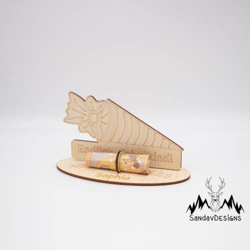 Geldgeschenk Zuckertüte - aus Holz personalisiert
