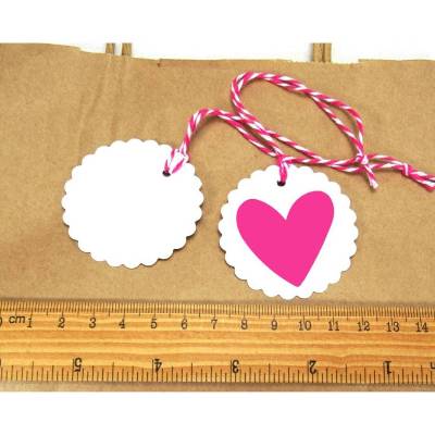 Geschenkanhänger rund pink HERZ, Kraftkarton mit Wellenrand, Vinylfolie, handmade by BuntMixxDESIGN 