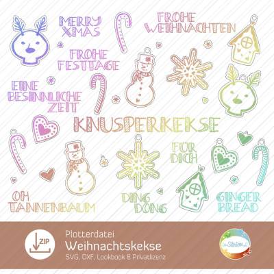 Plotterdatei Weihnachtskekse, Ginger Bread, Sayings in Keksform, für Folie, Lebkuchenhaus, Lebkuchenherz