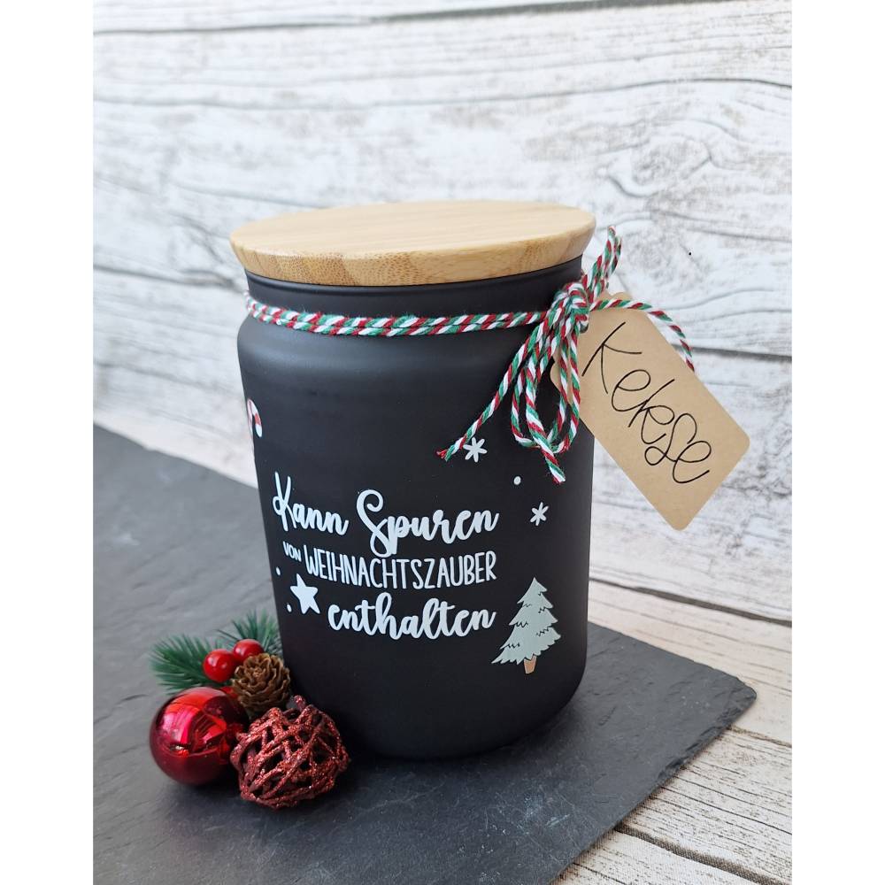 Keksdose mit Spruch und Bambusdeckel ~ Plätzchendose ~ Vorratsglas ~ Aufbewahrungsdose Weihnachten