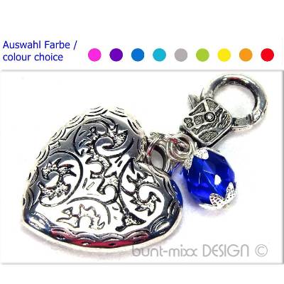 Wechselanhänger Herz Herzanhänger royalblau rosa weiß grün gelb Edelstein Glas, Taschenbaumler