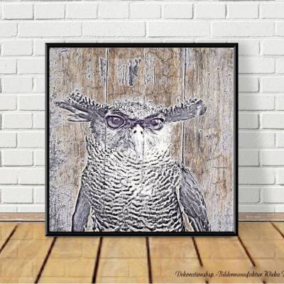 EULE RUSTIKAL Waldtiere Vögel Wandbild auf Holz Leinwandbild Kunstdruck Wanddeko im Landhausstil Shabby Chic kaufen