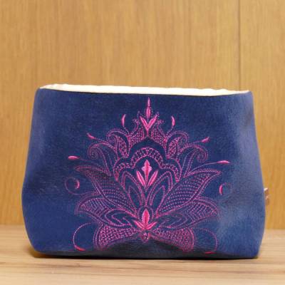 Nachhaltiges Stoffkörbchen Lotusblüte bestickt Yoga Körbchen Utensilo Handemade Geschenkidee