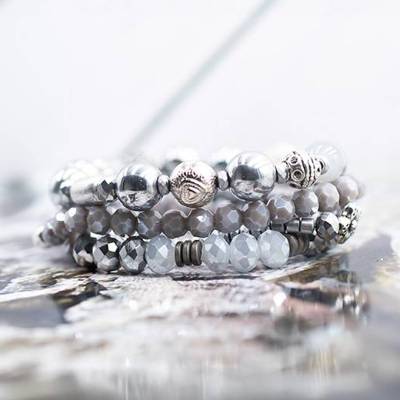 Hämatit Perlenarmband Set in grau, elegant Schmuck stapelbar, Unikat bohemian Bettelarmband, Geschenk Weihnachten