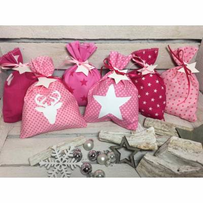 Adventskalender Stern pink Kalender Advent selber befüllen Säckchen Baumwolle Taschen Tüten Türchen Weihnachten 