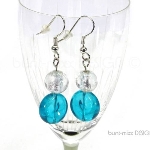 Ohrhänger türkisblau aquablau Glasperlen Silbereinzug boho hippie Strand Geschenk Frauen Ohrhaken silberfarben