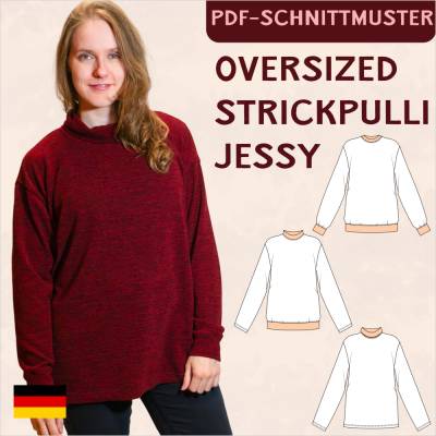 Ebook & Schnittmuster 'Jessy' – Oversized Pullover mit Kragenvarianten & PDF-Anleitung (Größe 34-50) für kühle Tage