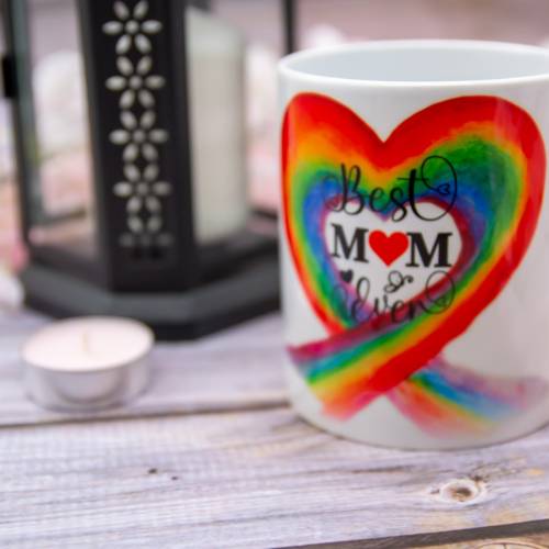 Bedruckte Keramiktasse mit Spruch und Motiv - best Mom ever