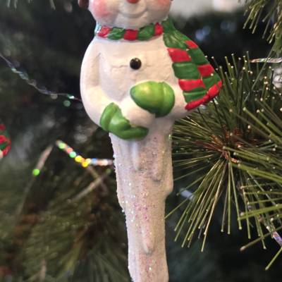 Schneemann - Eiszapfen - Weihnachtsbaumschmuck aus Keramik -
