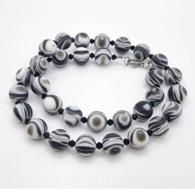 Kette Polaris Schwarz Weiß große Perlen Polariskette (802)