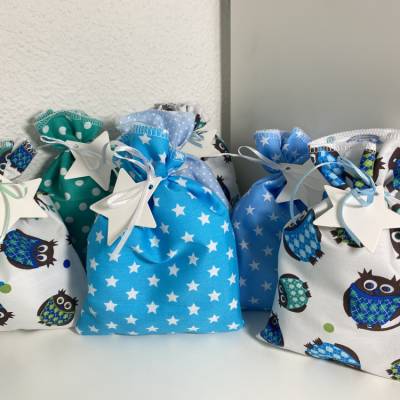 Adventskalender eule blau türkis Kalender Advent selber befüllen Säckchen Baumwolle Taschen Tüten Türchen Weihnachten