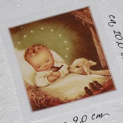 Patch Stoffbild Aufnäher Applikation Jesuskind Krippe Lamm Christus