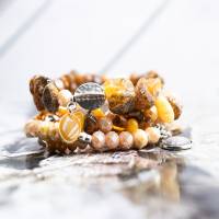 Bernstein Perlenarmband Set in braun, elegant Schmuck stapelbar, Unikat bohemian Bettelarmband, Geschenk Weihnachten