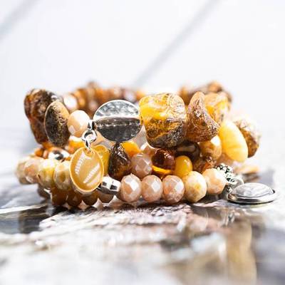 Bernstein Perlenarmband Set in braun, elegant Schmuck stapelbar, Unikat bohemian Bettelarmband, Geschenk Weihnachten