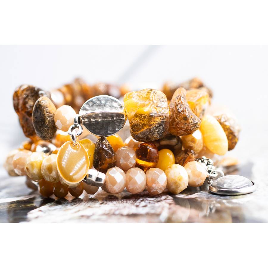 Bernstein Perlenarmband Set in braun, elegant Schmuck stapelbar, Unikat bohemian Bettelarmband, Geschenk Weihnachten Bild 2