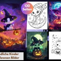 130 niedliche Katzen Malbuch Halloween Bilder zum ausdrucken PDF digital
