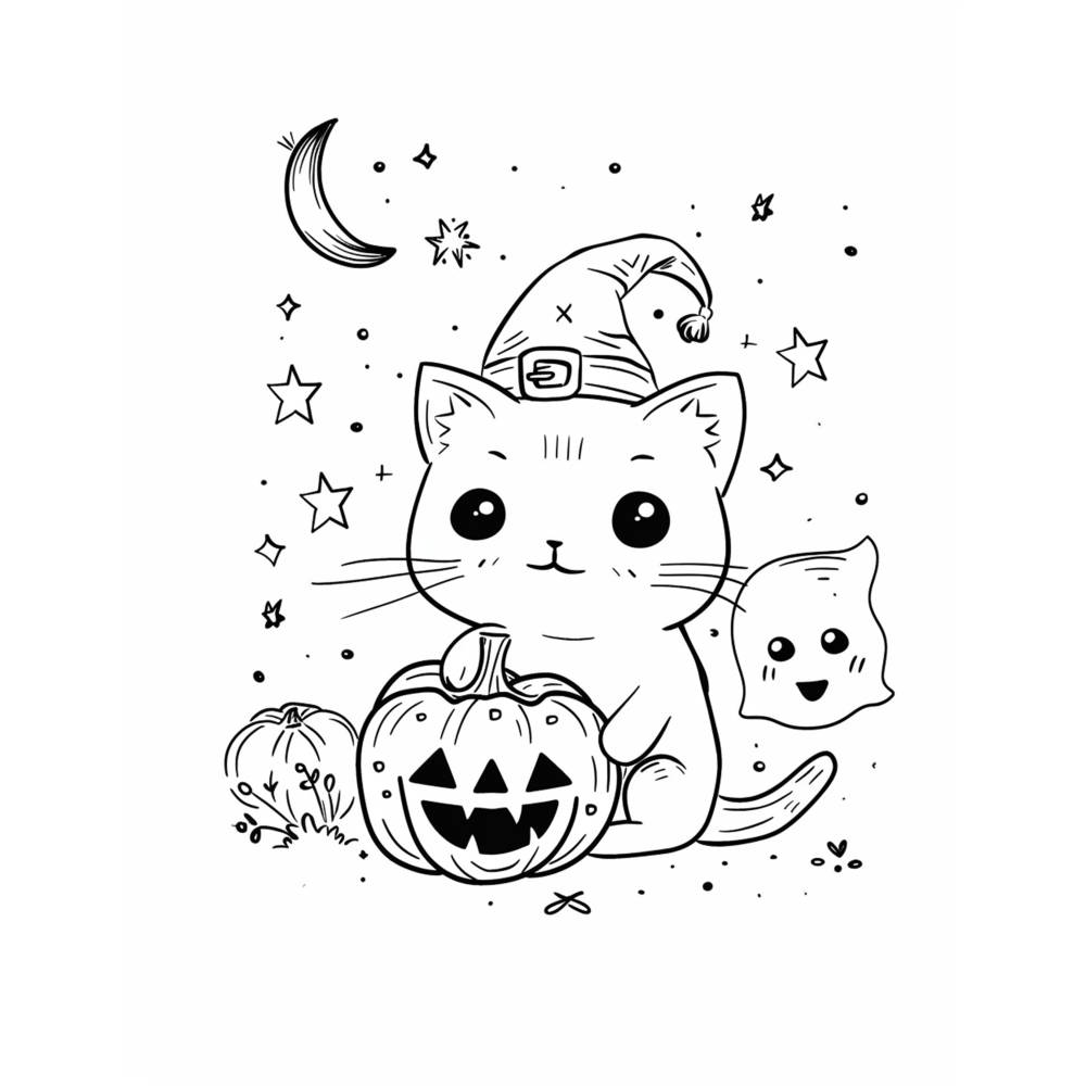 130 niedliche Katzen Malbuch Halloween Bilder zum ausdrucken PDF digital Bild 9