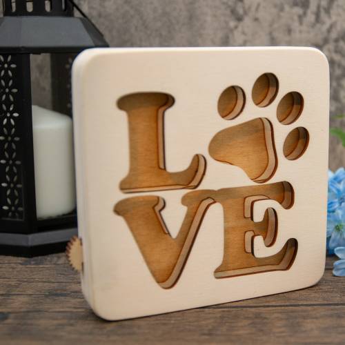 LED-Holzlampe Liebevolle Pfote - Geschenk für Tierfreunde