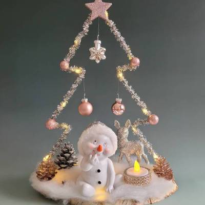 Tannenbaum mit Schneemann in Rosa, Dekoration,Weihnachtszeit,Adventzeit  mit Beleuchtung,Unikat