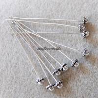 10 Nietstifte, Headpins mit verzierter Kappe, silber