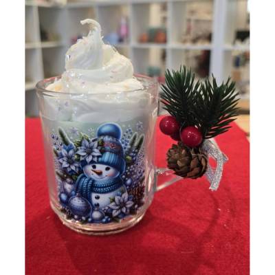 Duftkerze im Glas - Schneemann - Winterduft - Handverziert -
