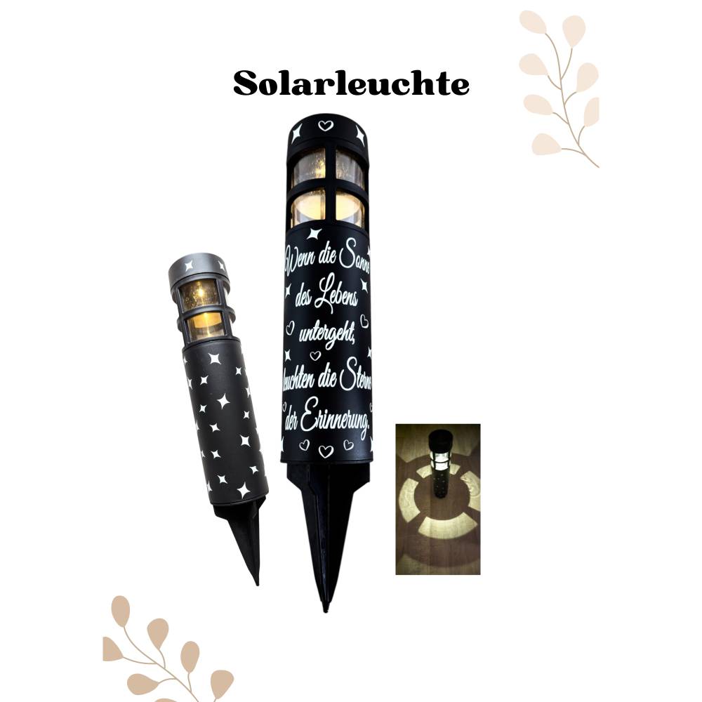 Grablicht Solar Kerze, Personalisiert,Sterne mit Herzen, Gedenklicht, Trauerlicht, Erinnerungslicht, Grab