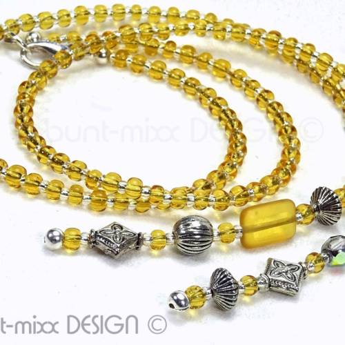 Kette Y-Kette honigfarben gelb senf silberfarben, handmade by BuntMixxDESIGN