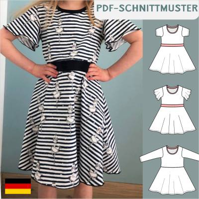 Ebook & Schnittmuster 'Bella' – Verspieltes Jerseykleid für Kinder (Gr. 86-158) mit Rockteil & PDF-Anleitung