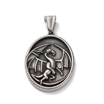 massiver Edelstahl Anhänger, Amulett, Drache