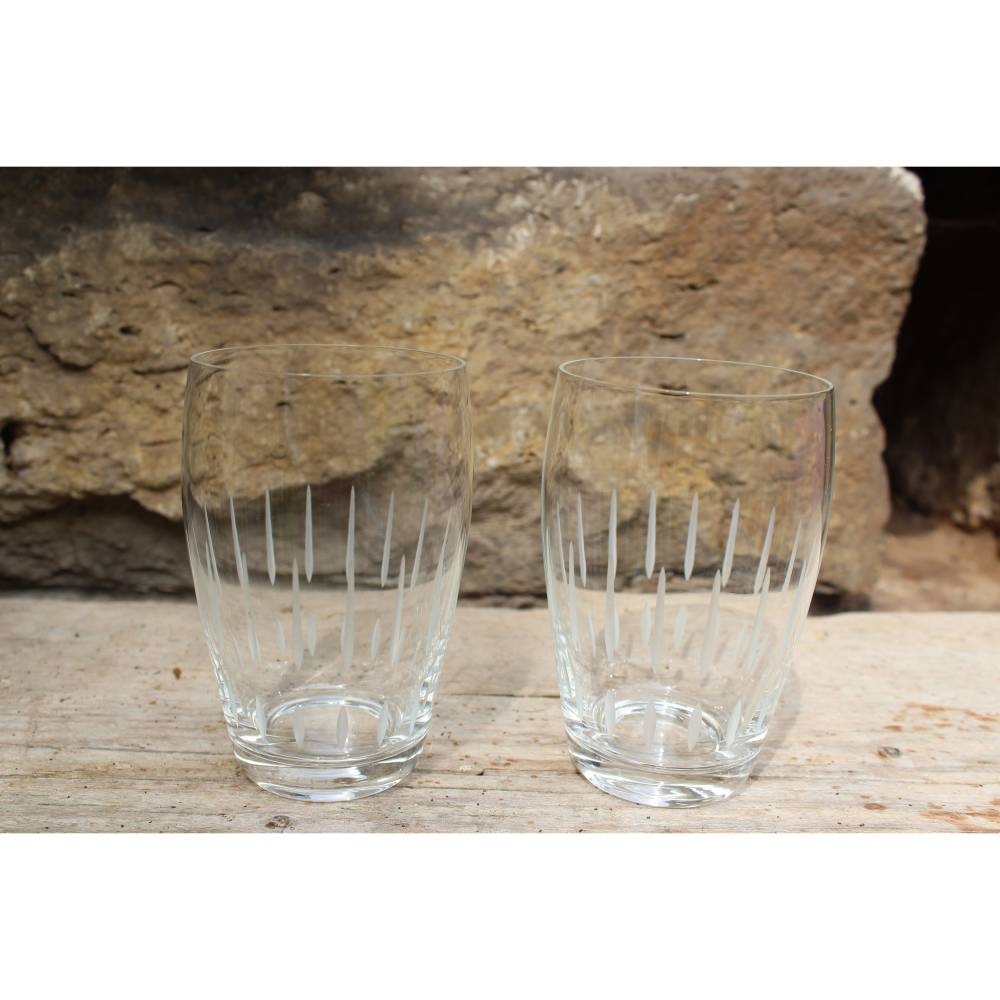 2 Kristall Wassergläser Whiskygläser SPIEGELAU geschliffene Streifen 50er 60er Jahre