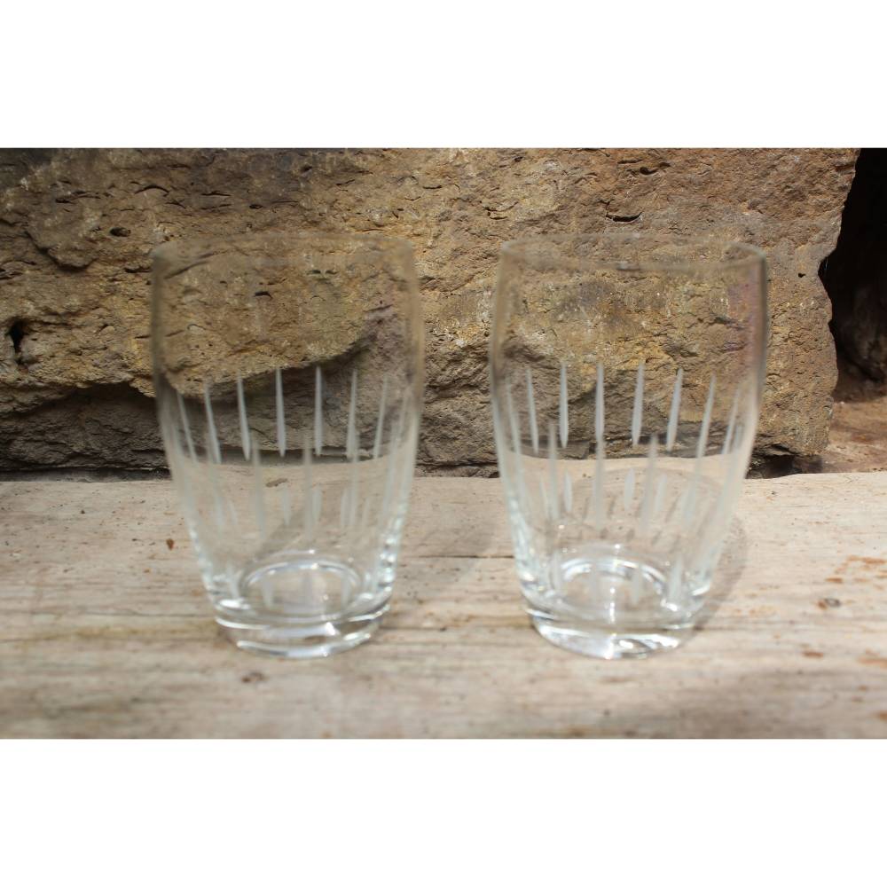 2 Kristall Wassergläser Whiskygläser SPIEGELAU geschliffene Streifen 50er 60er Jahre