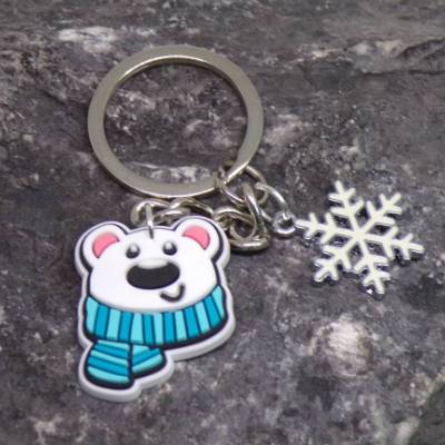 Eisbär   Schlüsselanhänger  Gummi Glücksbringer PERSONALISIERBAR Schneeflocke Winter kawaii